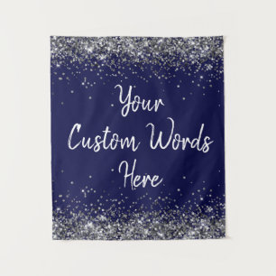 Silver Navy Blue Birthday Party Photo Booth Prop  Tapestry