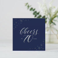 Silver Navy Blue Cheers 70th Birthday Party Square