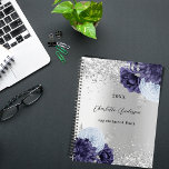 Silver navy blue florals elegant glamourous 2023 planner<br><div class="desc">Faux silver looking background decorated with navy blue and light blue florals,  flowers,  and faux silver glitter,  sparkles. Personalize and a year,  name and a title/text</div>