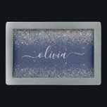 Silver Navy Blue Girly Glitter Sparkle Monogram Belt Buckle<br><div class="desc">Navy Blue and Silver Sparkle Glitter Script Monogram Name Belt Buckle. This makes the perfect graduation,  sweet 16 16th,  18th,  21st,  30th,  40th,  50th,  60th,  70th,  80th,  90th,  100th birthday,  wedding,  bridal shower,  anniversary,  baby shower or bachelorette party gift for someone that loves glam luxury and chic styles.</div>
