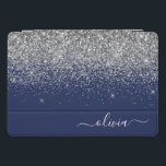 Silver Navy Blue Girly Glitter Sparkle Monogram iPad Pro Cover<br><div class="desc">Silver and Navy Blue Faux Foil Metallic Sparkle Glitter Script Monogram Name Laptop Case. This makes the perfect sweet 16 birthday,  wedding,  bridal shower,  anniversary,  baby shower or bachelorette party gift for someone that loves glam luxury and chic styles.</div>