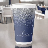 Silver Navy Blue Girly Glitter Sparkle Monogram