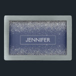 Silver Navy Blue Glitter Girly Monogram Name Belt Buckle<br><div class="desc">Silver and Navy Blue Sparkle Glitter Monogram Name Belt Buckle. This makes the perfect graduation,  sweet 16 16th,  18th,  21st,  30th,  40th,  50th,  60th,  70th,  80th,  90th,  100th birthday,  wedding,  bridal shower,  anniversary,  baby shower or bachelorette party gift for someone that loves glam luxury and chic styles.</div>