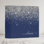 Silver Navy Blue Glitter Girly Monogram Name Binder<br><div class="desc">Silver and Navy Blue Sparkle Glitter Script Monogram Name Binder. This makes the perfect sweet 16 birthday,  wedding,  bridal shower,  anniversary,  baby shower or bachelorette party gift for someone that loves glam luxury and chic styles.</div>