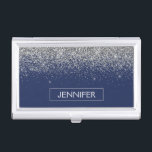Silver Navy Blue Glitter Girly Monogram Name Business Card Holder<br><div class="desc">Silver and Navy Blue Sparkle Glitter Monogram Name Business Card Holder. This makes the perfect sweet 16 birthday,  wedding,  bridal shower,  anniversary,  baby shower or bachelorette party gift for someone that loves glam luxury and chic styles.</div>