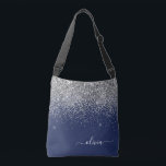 Silver Navy Blue Glitter Girly Monogram Name Crossbody Bag<br><div class="desc">Silver and Navy Blue anniversary,  baby shower or bachelorette party gift for someone that loves glam luxury and chic styles.</div>