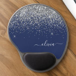 Silver Navy Blue Glitter Girly Monogram Name Gel Mouse Pad<br><div class="desc">Silver and Navy Blue Sparkle Glitter Monogram Name and Initial Mousepad (Mouse Pad). This makes the perfect sweet 16 birthday,  wedding,  bridal shower,  anniversary,  baby shower or bachelorette party gift for someone that loves glam luxury and chic styles.</div>