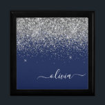 Silver Navy Blue Glitter Girly Monogram Name Gift Box<br><div class="desc">Navy Blue and Silver Sparkle Glitter script Monogram Name Jewellery Keepsake Box. This makes the perfect graduation,  birthday,  wedding,  bridal shower,  anniversary,  baby shower or bachelorette party gift for someone that loves glam luxury and chic styles.</div>