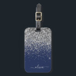 Silver Navy Blue Glitter Girly Monogram Name Luggage Tag<br><div class="desc">Silver and Navy Blue Sparkle Glitter Monogram Name and Initial Pillow. The luggage bag tag makes the perfect sweet 16 birthday,  wedding,  bridal shower,  baby shower or bachelorette party gift for someone decorating her room in style.</div>