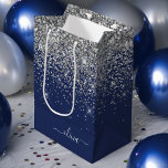 Silver Navy Blue Glitter Girly Monogram Name Medium Gift Bag<br><div class="desc">Navy Blue and Silver Sparkle Glitter Script Monogram Name Gift Bag. This makes the perfect sweet 16 birthday,  wedding,  bridal shower,  anniversary,  baby shower or bachelorette party gift bag for someone that loves glam luxury and chic styles.</div>