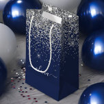 Silver Navy Blue Glitter Girly Monogram Name Small Gift Bag<br><div class="desc">Navy Blue and Silver Sparkle Glitter Script Monogram Name Gift Bag. This makes the perfect sweet 16 birthday,  wedding,  bridal shower,  anniversary,  baby shower or bachelorette party gift bag for someone that loves glam luxury and chic styles.</div>