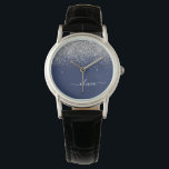 Silver Navy Blue Glitter Girly Monogram Name Watch<br><div class="desc">Navy Blue and Silver Sparkle Glitter Script Monogram Name Watch. This makes the perfect graduation,  birthday,  wedding,  bridal shower,  anniversary,  baby shower or bachelorette party gift for someone that loves glam luxury and chic styles.</div>