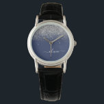 Silver Navy Blue Glitter Girly Monogram Name Watch<br><div class="desc">Navy Blue and Silver Sparkle Glitter Script Monogram Name Watch. This makes the perfect graduation,  birthday,  wedding,  bridal shower,  anniversary,  baby shower or bachelorette party gift for someone that loves glam luxury and chic styles.</div>