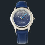 Silver Navy Blue Glitter Girly Monogram Name Watch<br><div class="desc">Silver and Navy Blue Sparkle Glitter Monogram Name Watch. This makes the perfect sweet 16 birthday,  wedding,  bridal shower,  anniversary,  baby shower or bachelorette party gift for someone that loves glam luxury and chic styles.</div>