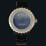 Silver Navy Blue Glitter Girly Monogram Name Watch<br><div class="desc">Navy Blue and Silver Sparkle Glitter Monogram Name Watch. This makes the perfect graduation,  birthday,  wedding,  bridal shower,  anniversary,  baby shower or bachelorette party gift for someone that loves glam luxury and chic styles.</div>