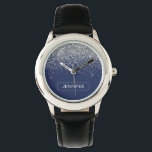 Silver Navy Blue Glitter Girly Monogram Name Watch<br><div class="desc">Silver and Navy Blue Sparkle Glitter Monogram Name Watch. This makes the perfect sweet 16 birthday,  wedding,  bridal shower,  anniversary,  baby shower or bachelorette party gift for someone that loves glam luxury and chic styles.</div>