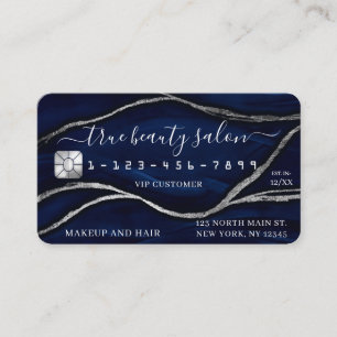 Silver Navy Blue Marble Signature Credit Card