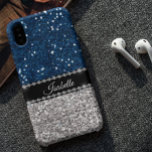 Silver Navy BLue Sparkle Glam Bling Personalized Case-Mate iPhone 14 Pro Max Case<br><div class="desc">This design was created though digital art. It may be personalized in the area provide or customizing by choosing the click to customize further option and changing the name, initials or words. You may also change the text color and style or delete the text for an image only design. Contact...</div>