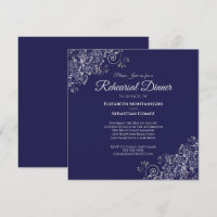 Silver & Navy Blue Square Wedding Rehearsal Dinner