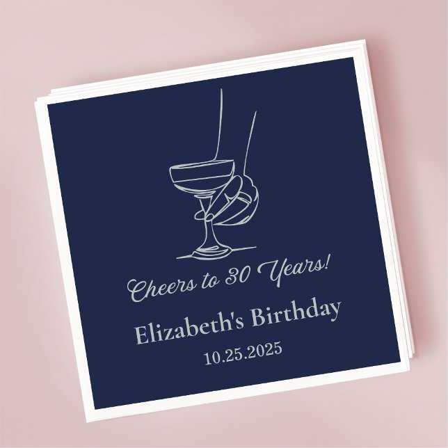 Silver & Navy Cheers to 30 years Birthday Napkins (Creator Uploaded)