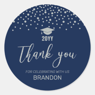 Silver & Navy Confetti 2022 Graduation Party Favou Classic Round Sticker