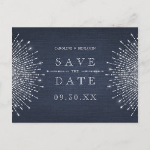 Silver navy deco vintage wedding save the date announcement postcard