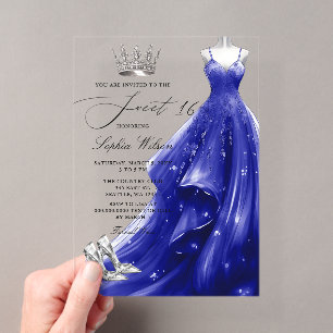 Silver Navy Dress Princess Sweet 16 Acrylic Invitations