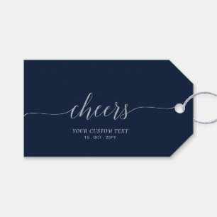 Silver & Navy Elegant Script Cheers Event Party Gift Tags