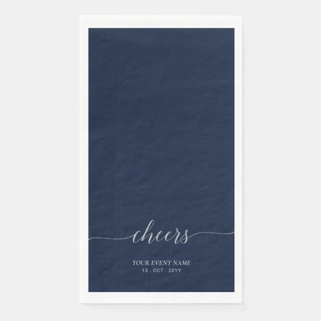 Silver & Navy Elegant Script Cheers Event Party Napkin (Front)
