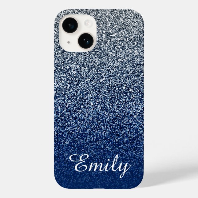 Silver Navy Glitter Ombre Personalized Case-Mate iPhone Case (Back)