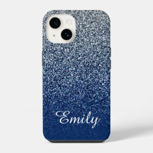 Silver Navy Glitter Ombre Personalized iPhone 14 Case