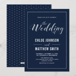 Silver & Navy Simple Modern Typography Wedding Invitation