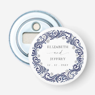 Silver Navy Snowflakes Winter Wedding Bottle Opener