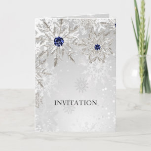 silver navy snowflakes winter wedding invitation