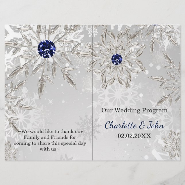 silver navy snowflakes winter wedding program (Front)