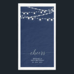 Silver Navy String Light Elegant Lettering Cheers Napkin<br><div class="desc">Add stylish detail to your special day with this custom party napkin. This design features elegant script lettering " Cheers" with string lights. You can personalize the text for any event or party. Matching invitations and party supplies are available in my shop BaraBomDesign.</div>