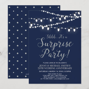 Silver & Navy Surprise 25th Wedding Anniversary Invitation