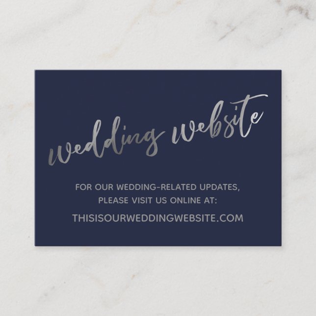 Silver & Navy Wedding Website & Save the Date Card (Front)