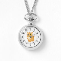 Silver Necklace Watch Cute Cat