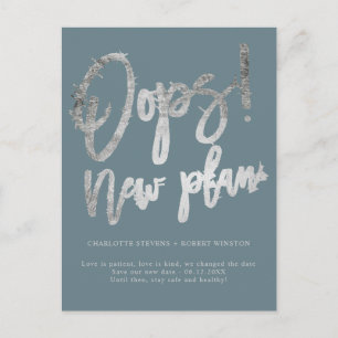 Silver new plan wedding change the date announcement postcard