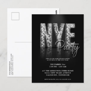 Silver New Years Eve Disco Party Invitation Postcard