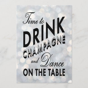 Silver New Year's Time to Drink Champagne Invite