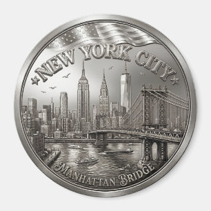 Silver New York City Skyline Souvenir Magnet