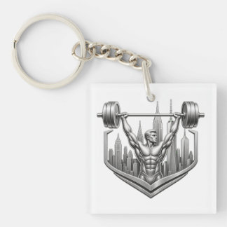 Silver NYC Bodybuilder Logo - Metallic New York Ci Keychain