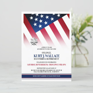 Silver Oak Leaf Military Retirement Party Invitation