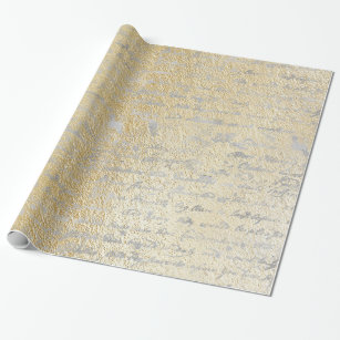 Silver Old Handwriting On Gold Textured Tablet Wrapping Paper