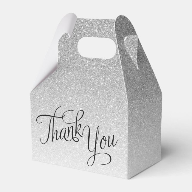 Silver Ombre Glitter Script Thank You Favor Box (Front Side)