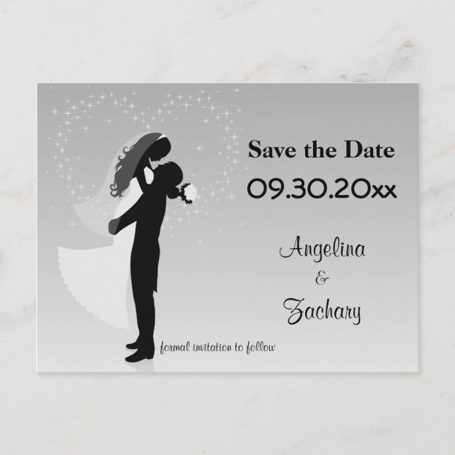 Silver Ombre Save The Date Wedding Post Card (Front)