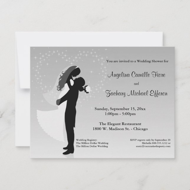 Silver Ombre Silhouette Formal Shower Invitation (Front)