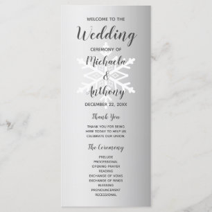Silver Ombre Snowflake Winter Wedding Program
